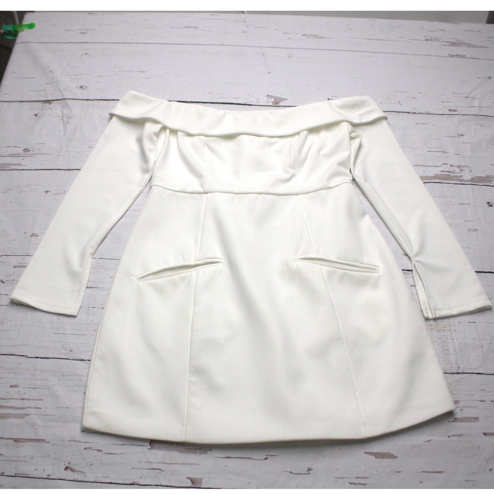 Wenrine Womens White Off The Shoulder Long Sleeve Mini Dress‎ New Size L